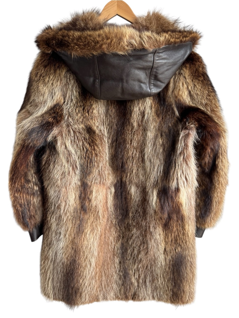 WARM Vintage Raccoon Fur Parka Coat Womens L Leather Trim Hooded Winter Arctic